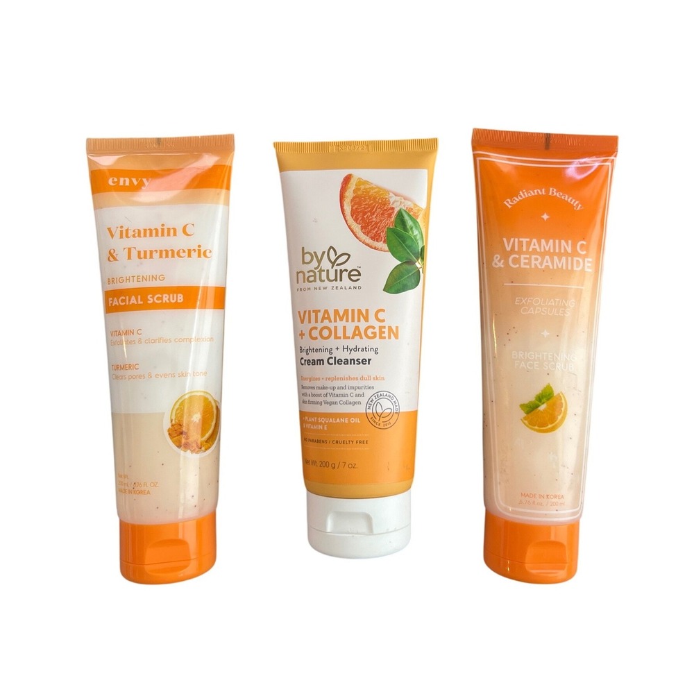 Vitamin C Skincare Set By Nature Collagen Cleanser Envy Turmeric Radiant Scrub